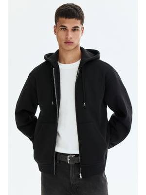 Buy H&M Men Black Loose Fit Zip-Through Hoodie (M)