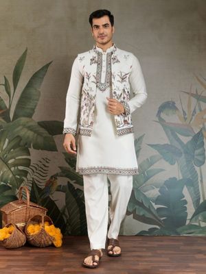 Embroidered Viscose Kurta Set For Men