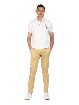 Buy U.S. POLO ASSN. Men Khaki Mid Rise Solid Formal Trousers online