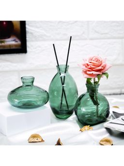 Ekhasa - 100% Crystal Green Glass Bud Vases Flower Pots