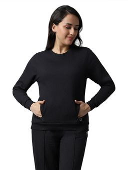 Amante - Solid Full Sleeve Round Neck Essential Fleece Sweatshirt