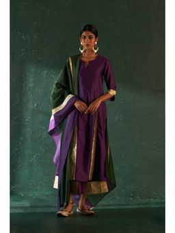 Charkhee - Midas Purple Chander Kurta with Pant & Dupatta (Set of 3)