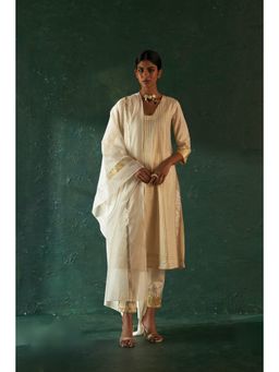 Charkhee - Midas Ivory Stripe Kurta with Pant & Dupatta (Set of 3)