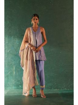 Charkhee - Midas Lavender Tissue Stripes Sharara Kurta (Set of 3)