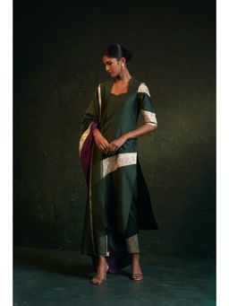 Charkhee - Midas Deep Green Chander Sweetheart Kurta (Set of 3)