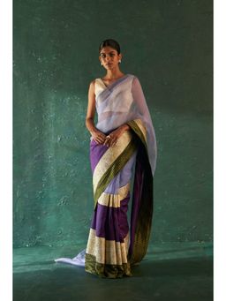 Charkhee - Midas Purple Saree With Tissue Stripe Blouse