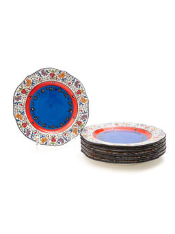 EZ Life - Tianzhu Dendritic Dinner Plate 11 Inch Ceramic Dish Plate Pack Of 6 Red & Blue
