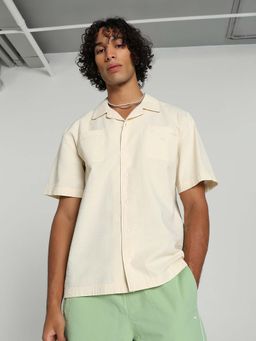 Puma - Beige Mmq Mens Relaxed Seersucker Casual Shirt