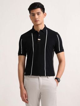 Arrow Sports - Mens Vertical Striped Regular Fit Polo T-Shirt - Black