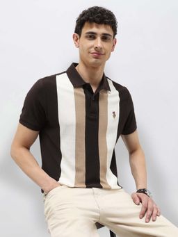 U.S. Polo Assn. Denim Co. - Mens Vertical Striped Regular Fit Polo T-Shirt - Brown