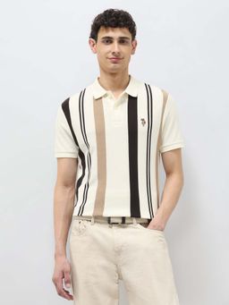 U.S. Polo Assn. Denim Co. - Mens Vertical Striped Regular Fit Polo T-Shirt - Brown