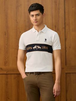 U.S. POLO ASSN. - Mens Colourblocked Varsity Polo T-Shirt - White