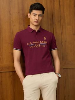 U.S. POLO ASSN. - Mens Brand Embroidered Varsity Polo T-Shirt - Red