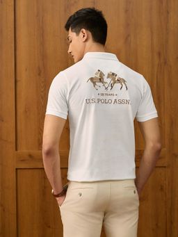 U.S. POLO ASSN. - Mens Brand Embroidered Varsity Polo T-Shirt - White