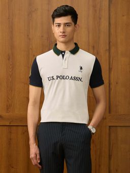 U.S. POLO ASSN. - Mens Pure Cotton Varsity Polo T-Shirt - White