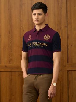 U.S. POLO ASSN. - Mens Pure Cotton Varsity Polo T-Shirt - Maroon