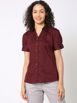 Not So Pink - Maroon Cotton Satin Formal Shirt