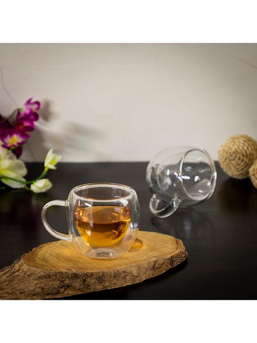 Buy EZ Life Borosilicate Cuppa Double Walled Glass Tea - Cup with Handle - 150  ml - Pack of 4 Online