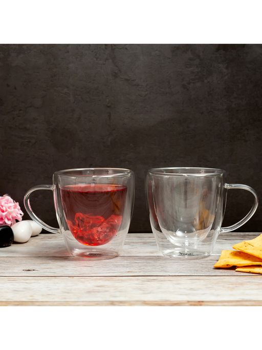 Buy EZ Life Borosilicate Cuppa Double Walled Glass Tea - Cup with Handle - 150  ml - Pack of 4 Online