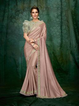 Odette - Pink Satin Georgette Designer Saree with Unstitched Blouse