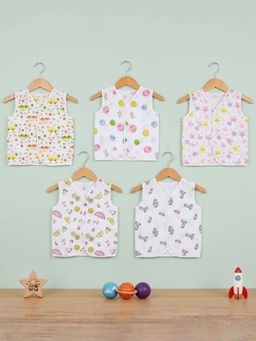 Baby Moo - Smiling Stars Printed V-Neck Multi-Colour Cotton Jhablas (Pack of 5)