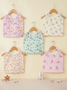 Baby Moo - Candy Crush Round Neck Sleeveless Tie Knot Cotton Jhablas (Pack of 5)