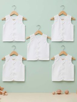 Baby Moo - Solid V-Neck Sleeveless White Cotton Jhablas (Pack of 5)