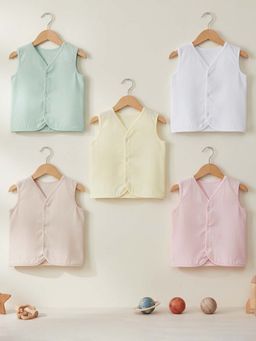 Baby Moo - Solid V-Neck Sleeveless Button Fly Multi-Colour Cotton Jhablas (Pack of 5)