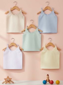 Baby Moo - Solid Round Neck Sleeveless Tie Knot Cotton Jhablas (Pack of 5)