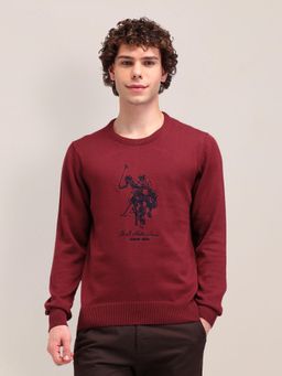 U.S. POLO ASSN. - Maroon Logo Knitted Cotton Sweater