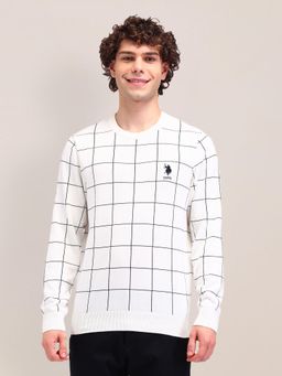 U.S. POLO ASSN. - White Checked Knitted Cotton Sweater