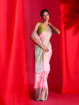 Beatitude - Pink Woven Banarasi Saree with Unstitched Blouse