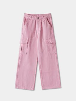 R&B - Solid Wide Girls Cargo Jeans - Pink