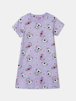 R&B - All Over Printed Regular Girls Night Dress - Purple