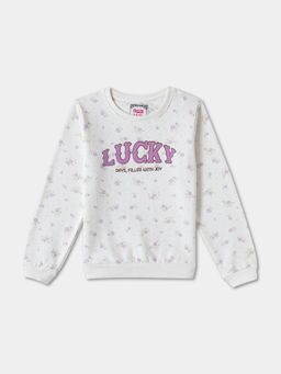 R&B - Printed Regular Girls Sweatshirt - White
