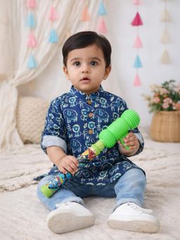 BownBee - Boys Printed Kurta - Indigo