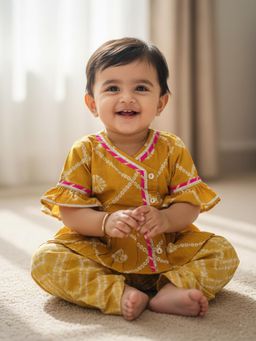 BownBee - Indo Western Kurta and Dhoti Set - Mustard