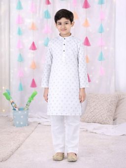 BownBee - Boys White Solid Kurta and Pajama - White