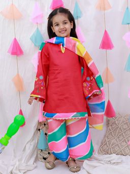 BownBee - Ethnic Kurta and Palazzo with Dupatta - Red