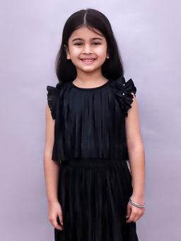 Lil Drama - Glam Up Girls Party Black Frill Sleeves Top