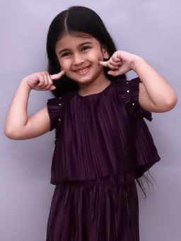 Lil Drama - Glam Up Girls Party Wine Frill Sleeves Top