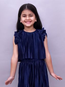 Lil Drama - Glam Up Girls Party Navy Blue Frill Sleeves Top