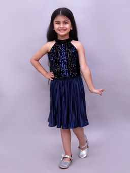 Lil Drama - Glam Up Girls Party Navy Blue Top and Skirt