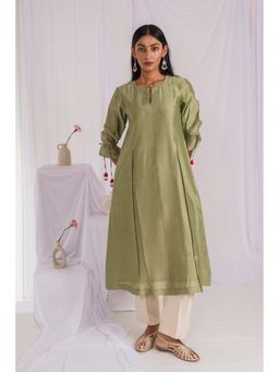 Mushio - Sage Green A-Line Hand Embellished Kurta