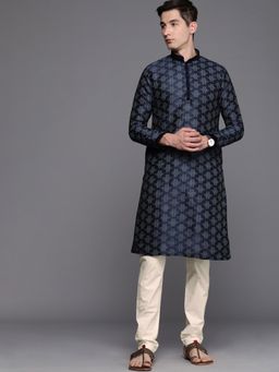 Manyavar - Blue Full Sleeves Kurta with Pencil Pajama (Set of 2)