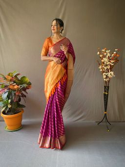 EXCLUSIVA - Purple Patola Leheriya Saree with Unstitched