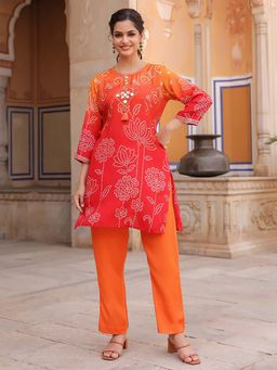 Rain & Rainbow - Orange Bandhani-Printed Round-Neck Co-Ord Set