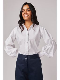Not So Pink - White Blouson Sleeve Regular Fit Shirt