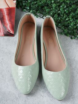 Iconics - Solid Pista Green Western Textured Ballerinas