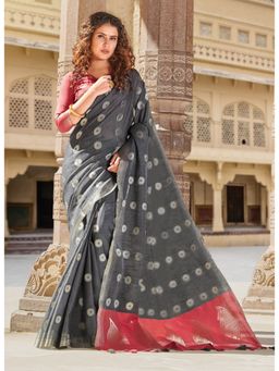 Sangam Prints - Grey Zari Work Traditional Saree with Unstitched Blouse